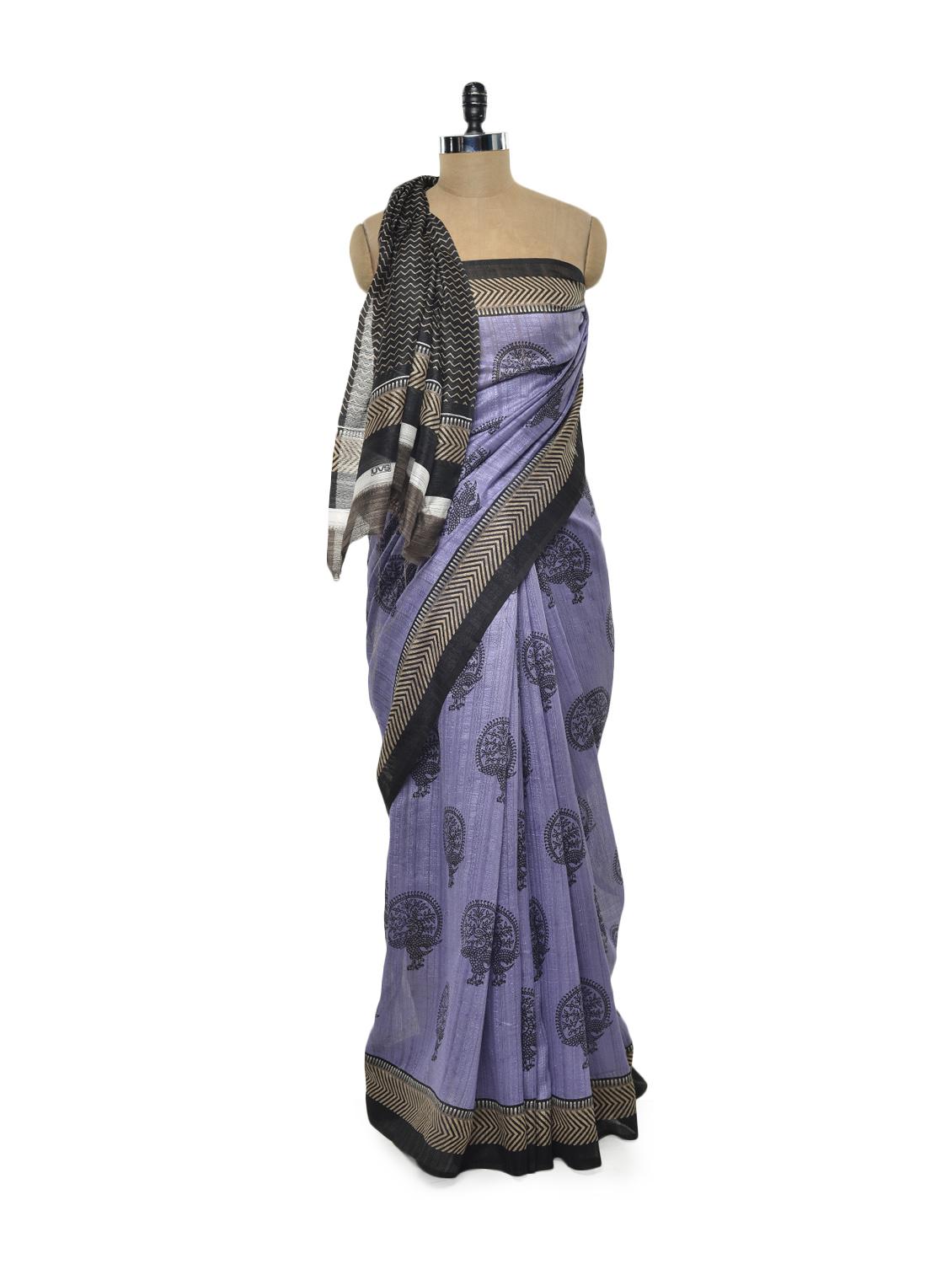 Purple And Black Bhagalpuri Silk Saree - ROOP KASHISH