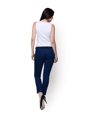 Bow Belt Embellished Navy Trousers - 77387 - Standard Image - 4