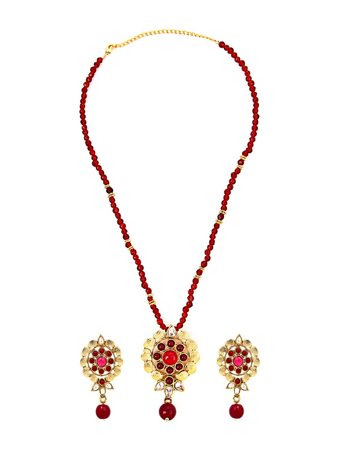 Red And Golden Pendant Set - KSHITIJ
