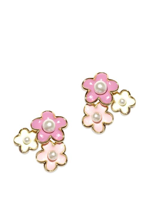 Pink & White Floral Cluster Earrings - 853878 - Very Small Image - 1