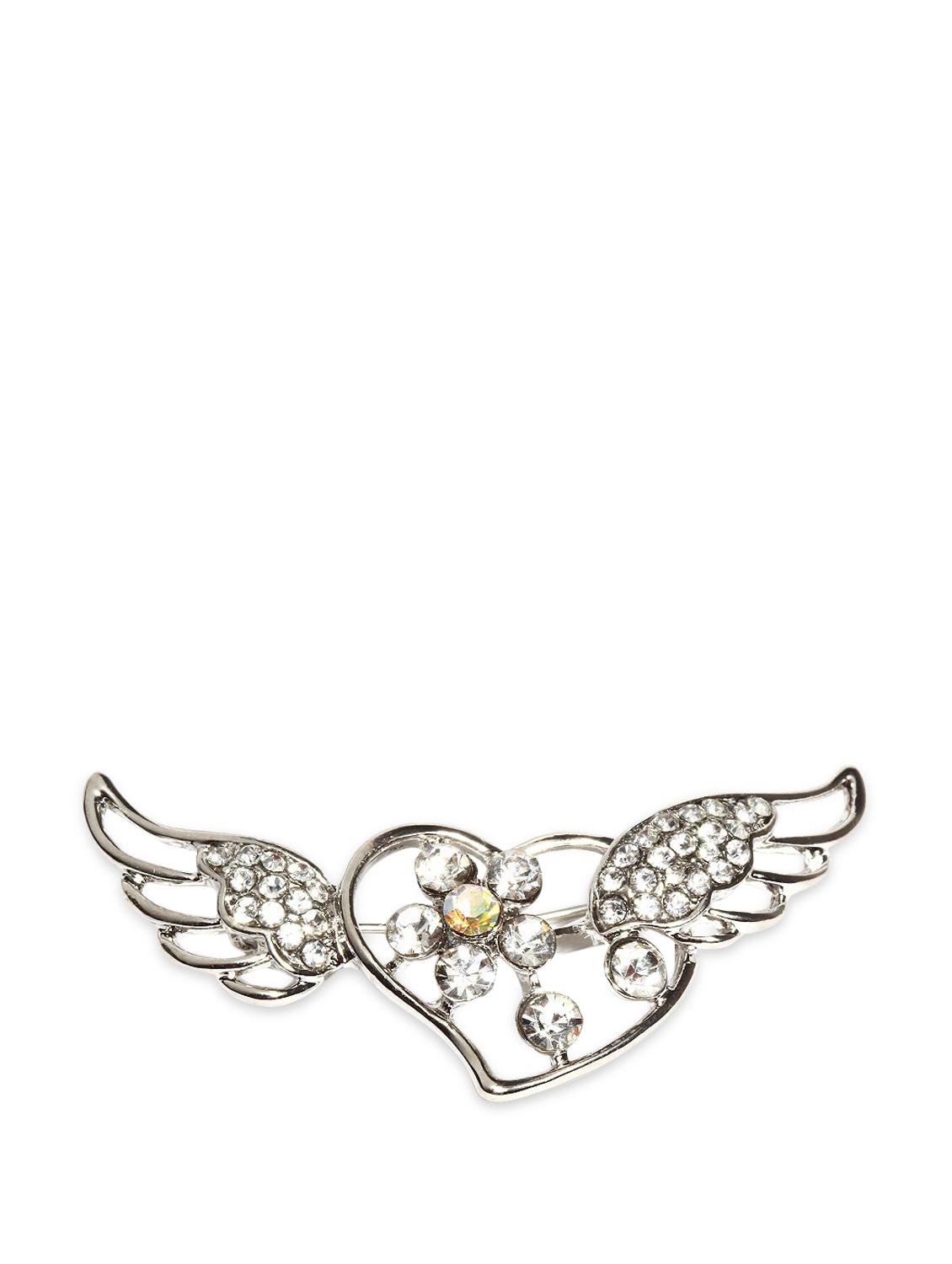 Silver Plated Heart Brooch - Golden Peacock
