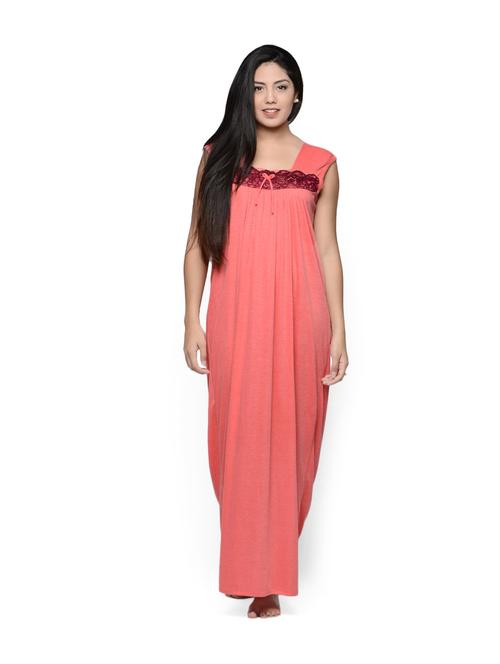 lace trimmed pink floor-length nightwear - 85677 - Very Small Image - 1