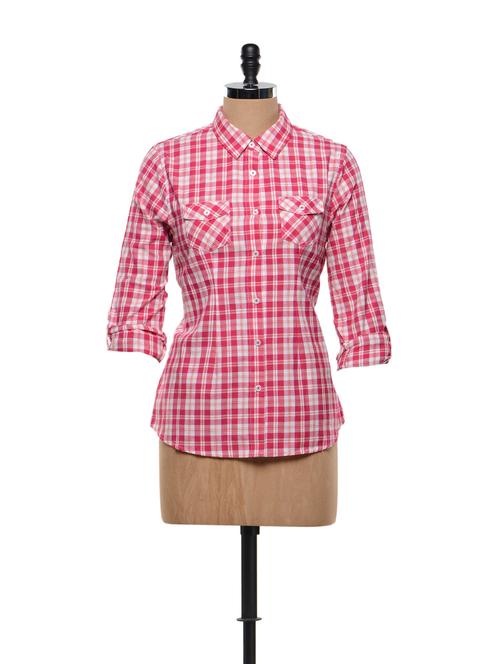 Pink And White Checkered Prints Shirt - Overdrive