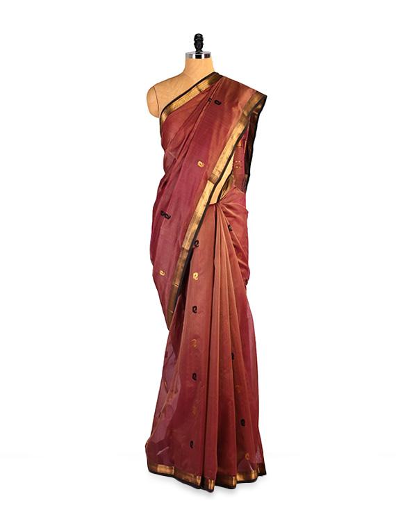 Exquisite Kosa Silk Brown And Gold Saree - Kosabadi