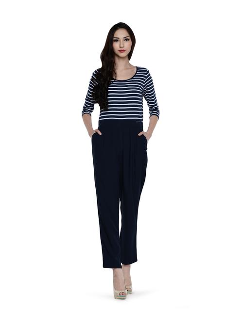 Blue Striped Full-length Jumpsuit - Magnetic Designs