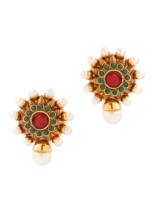 Enthralling Yellow Gold Plated Stud Earrings With Pearls - Voylla