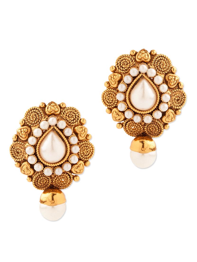 Pleasing Tear Drop Shape Stud Earrings With Pearls - Voylla