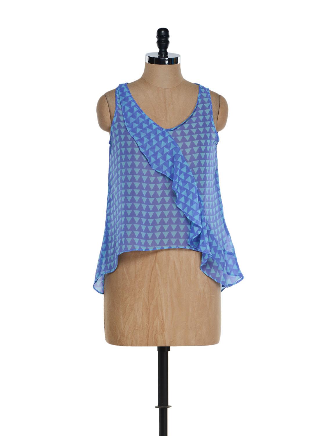 Blue Sleeveless Ruffled Top - NUN