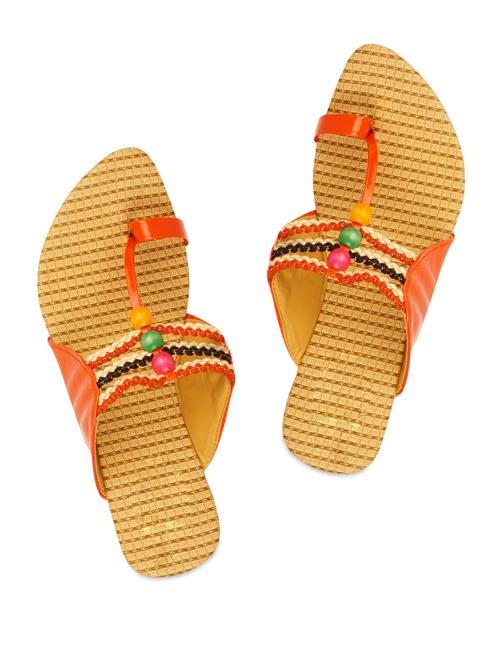 Red beaded ethnic kolhapuris - 893626 - Very Small Image - 1