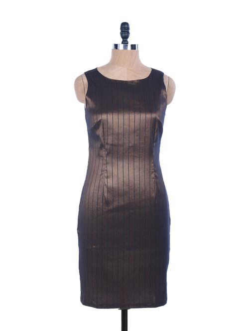 Bronze Striped Cut-sleeved Dress - EIGHTEEN27