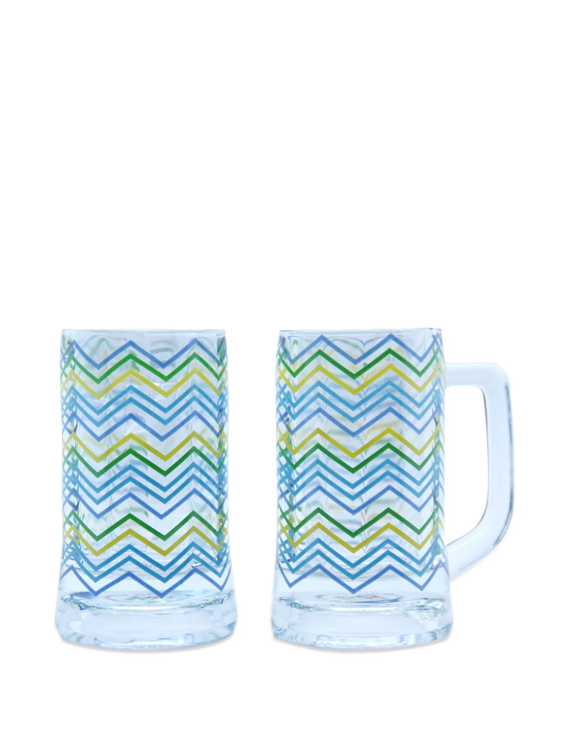 Chevron Peacock Beer Mugs Set Of 2 - The Elephant Company