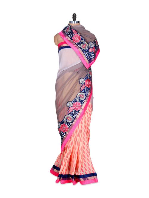 Peach And Pink Elegant Art Silk Saree, With Matching Blouse Piece - Saraswati