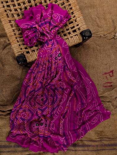 Printed blue Jaipuri saree