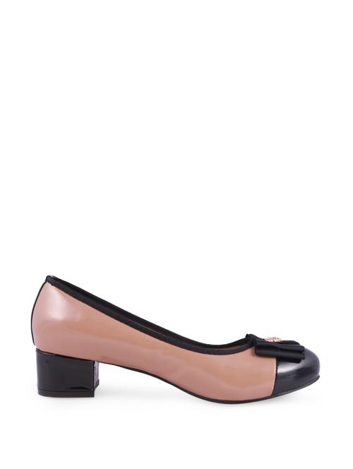 Black Bow Embellished Glossy Beige Heels - 904956 - Very Small Image - 1