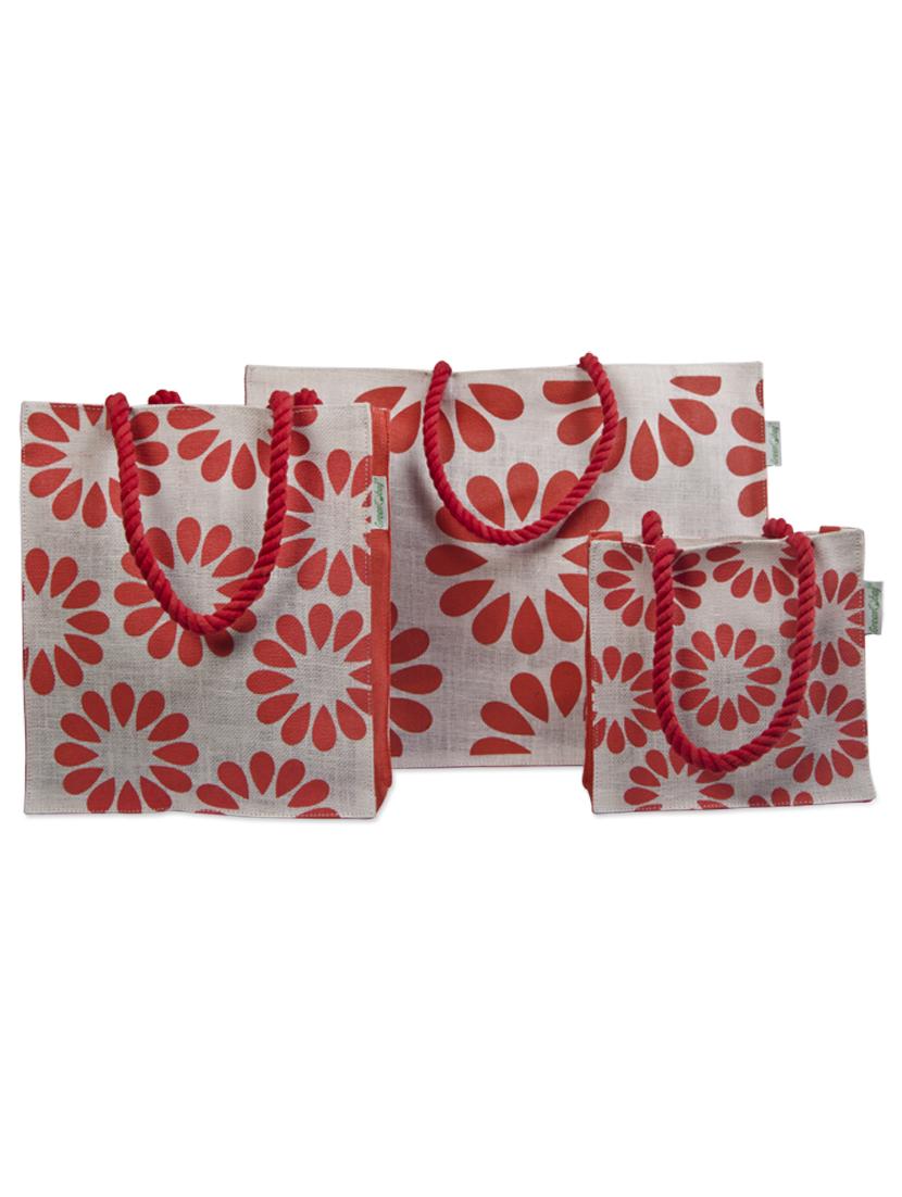 Flower Print Gift Bag (Set Of 3) - Greenobag