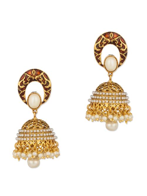 Gold Plated Jhumki Earrings With Pearls - Voylla