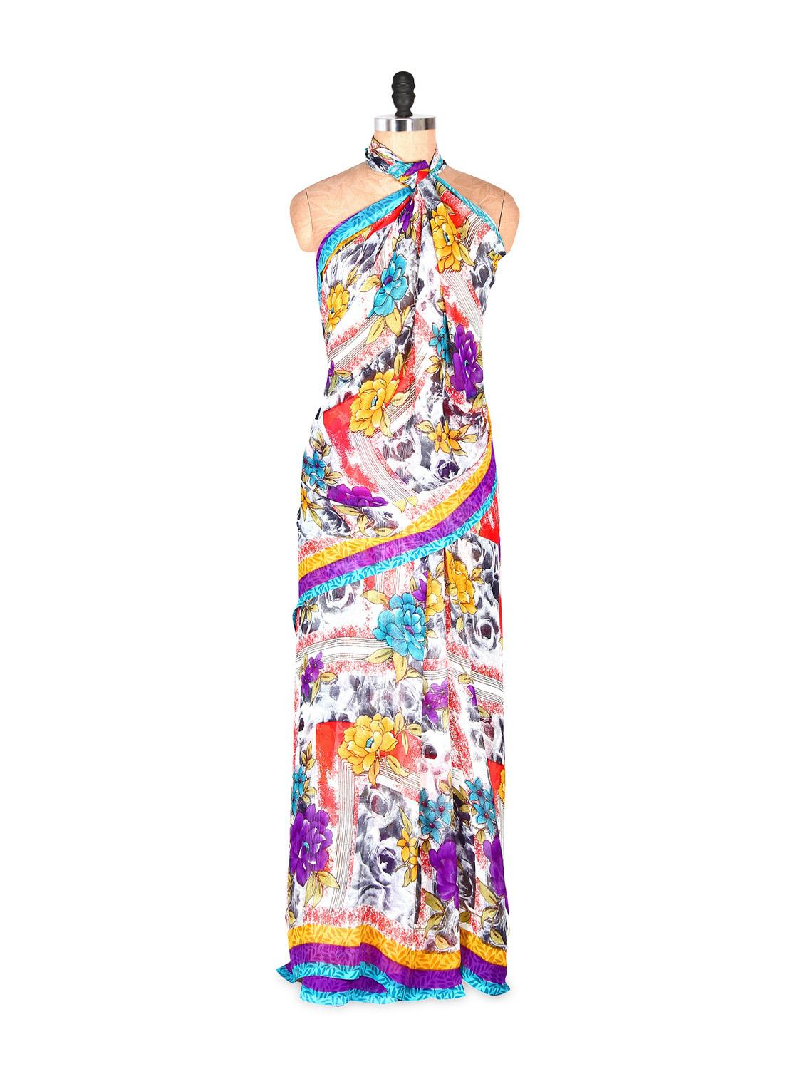 Amazing Floral Printed Art Silk Saree With Matching Blouse Piece - Saraswati