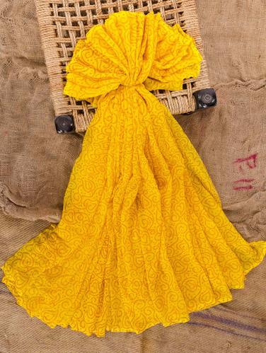 Bright yellow Jaipuri saree