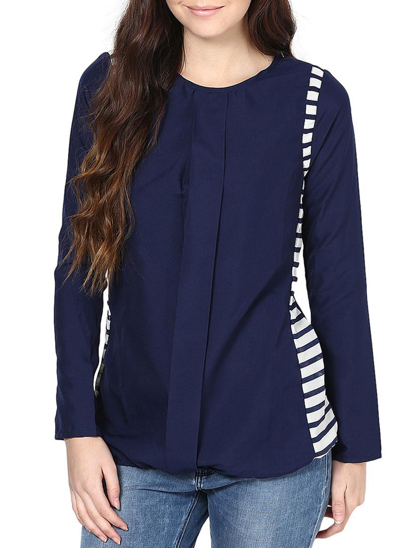 Casual Navy Blue Top With Stripes - L'elegantae