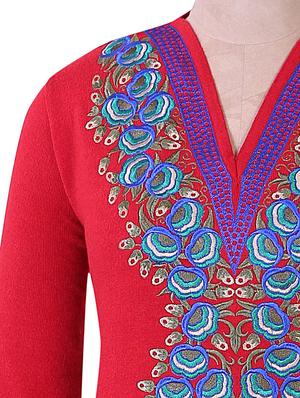 Red And Blue Winter woolen kurta - 937252 - Standard Image - 4