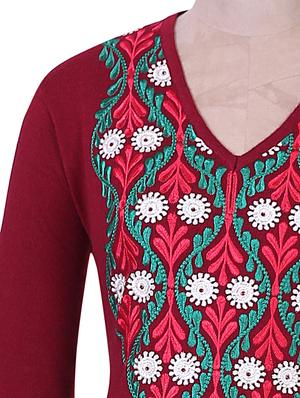 Maroon And Green Woolen woolen kurta - 937266 - Standard Image - 4