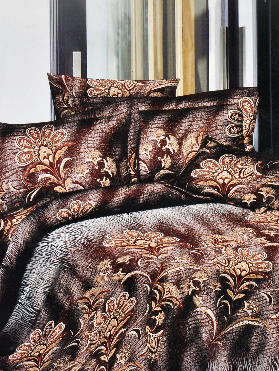Brown Printed Double Bedsheet With Two Pillow Cover -  Frábær