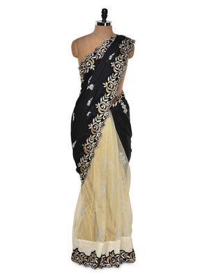 Regal black and beige evening saree