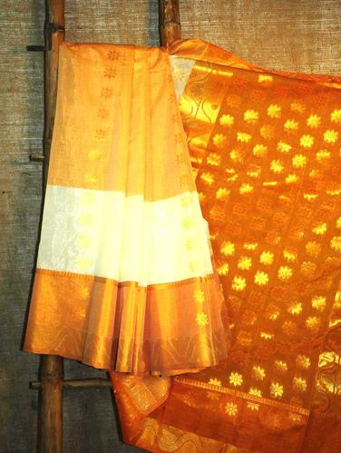 Mustard Floral Banarasi Saree