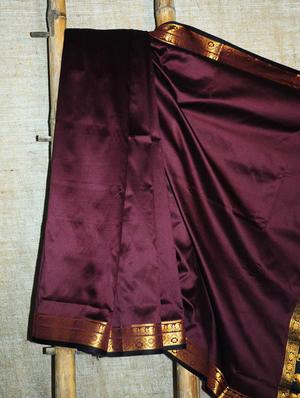 Solid Wine Banarasi Saree with Gold Border
