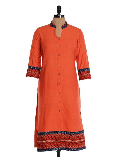 Orange Cotton Straight Kurta - Farida Gupta