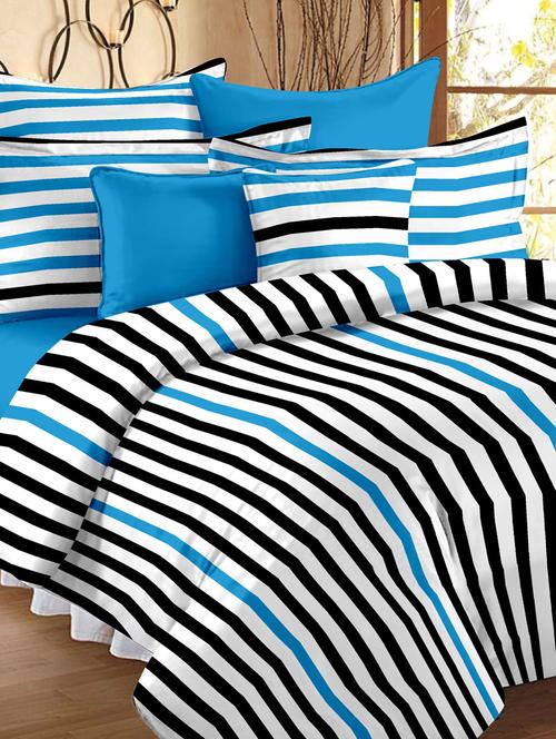 Striped Color Block Double Bedsheet With Pillow Cover - Story @ Home