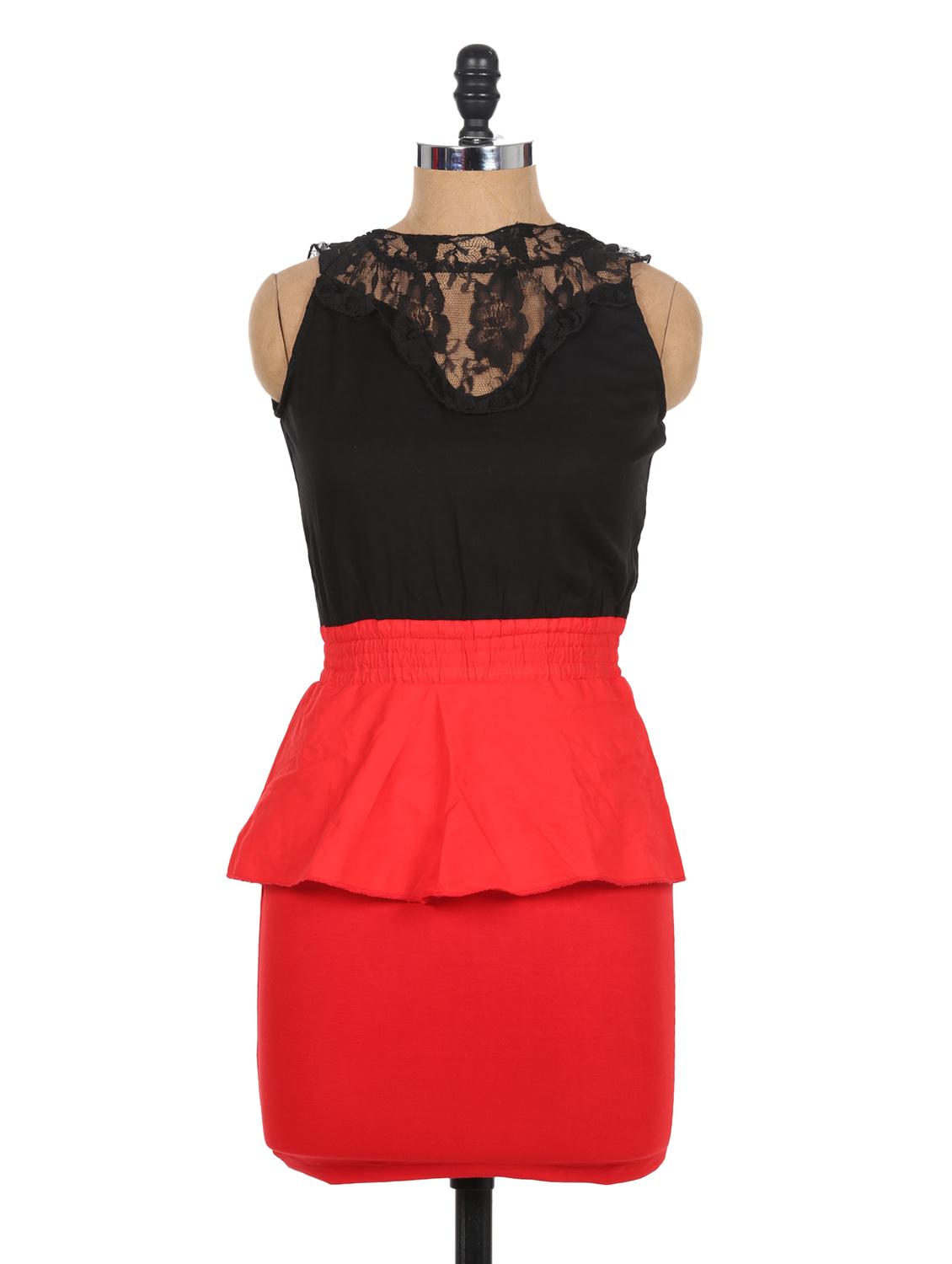 Red And Black Peplum Dress - Xniva