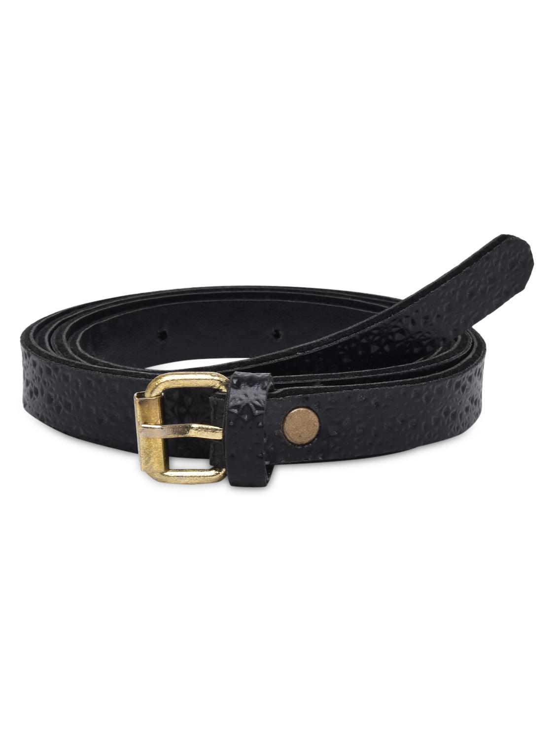 Solid Black Faux Leather Textured Belt - By