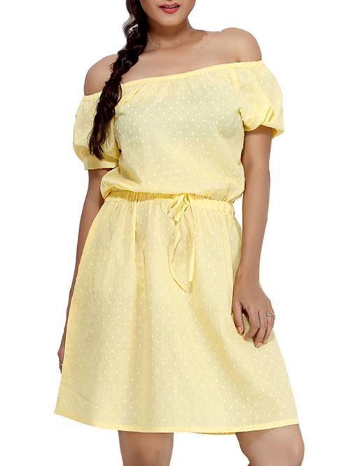 Yellow Cotton Short Sleeves Blouson Dress - 9548309 - Standard Image - 1
