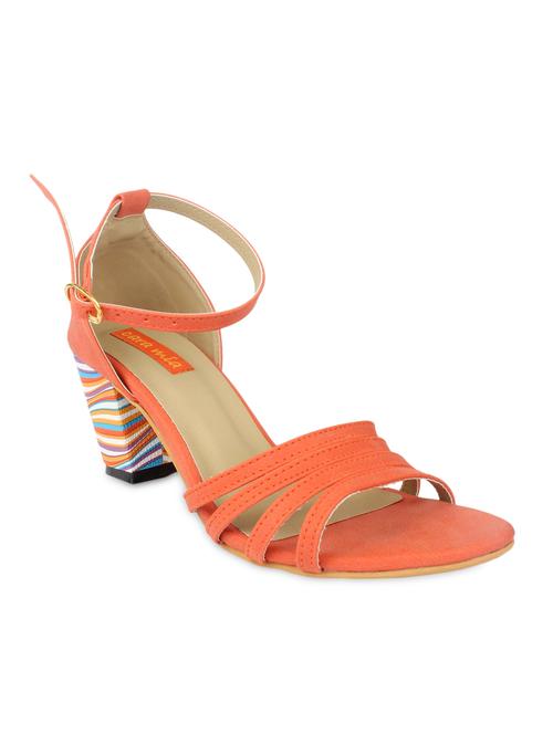 orange buckled faux leather block heel sandals - 9551906 - Very Small Image - 1
