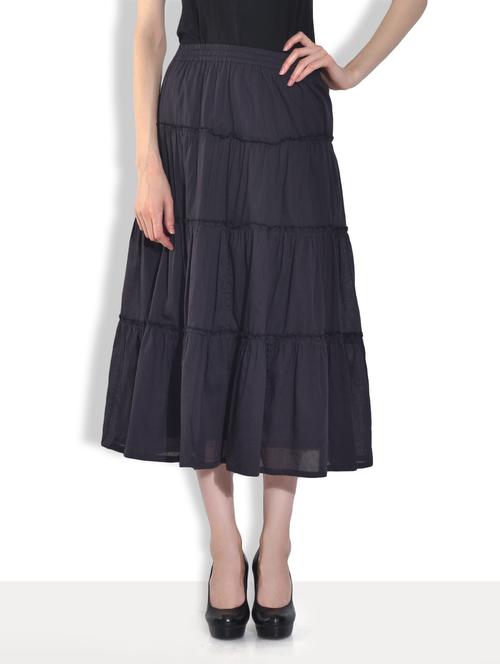 solid black cotton tiered skirt - 9556629 - Very Small Image - 1