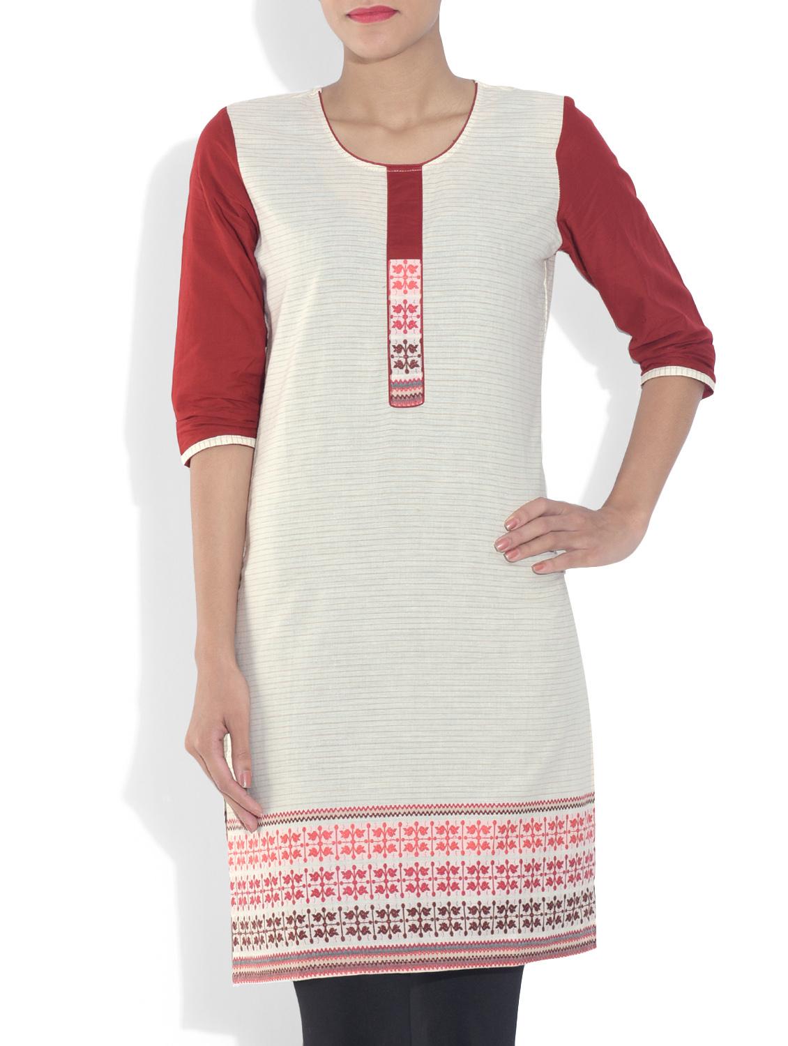 Off White Printed South Cotton Kurta - By