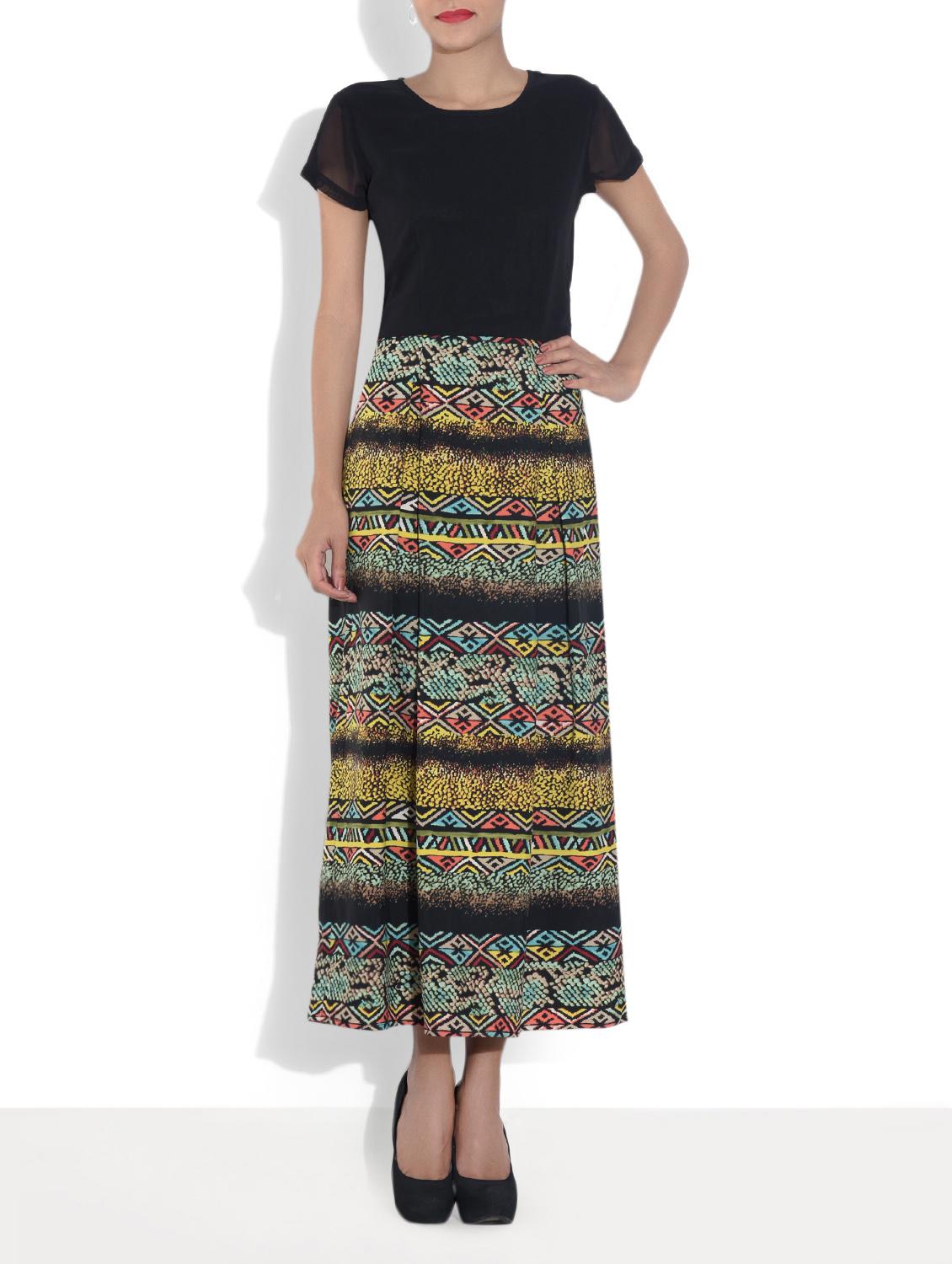 Black Printed Poly Crepe Maxi Dress - By