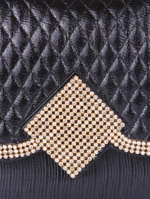 black faux leather embellished sling clutch - 9566798 - Standard Image - 4