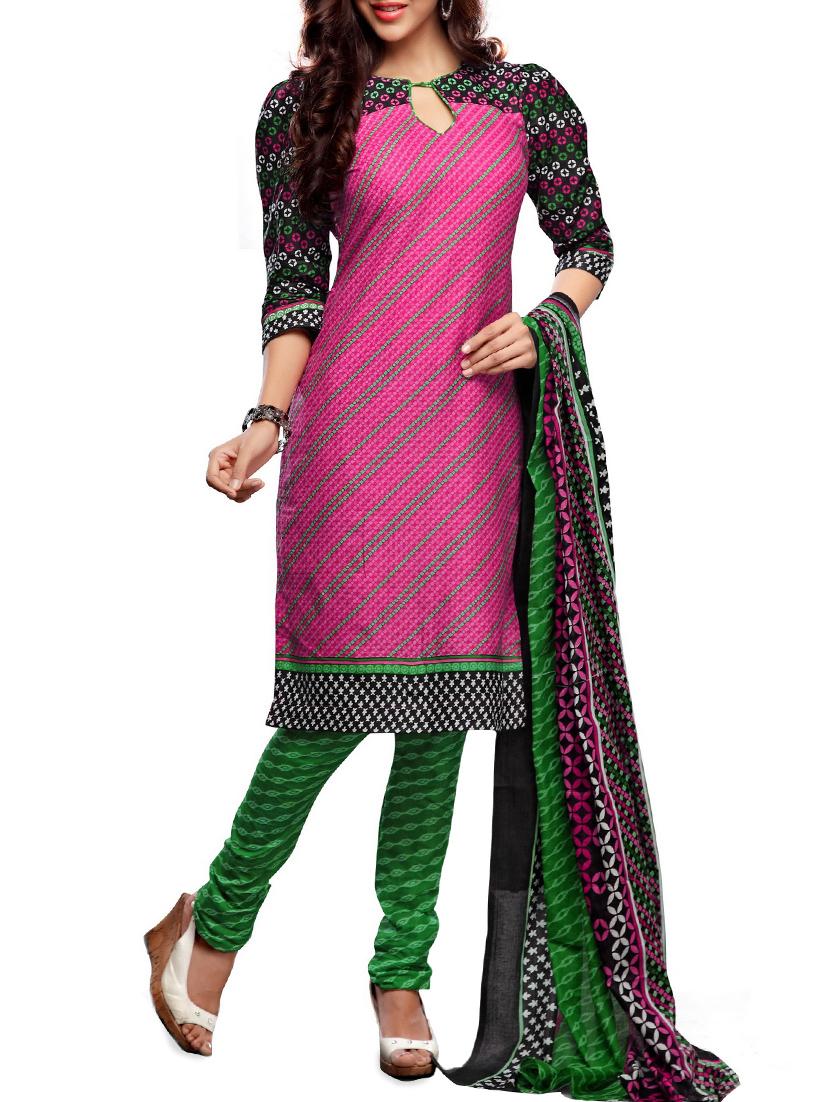 Multicoloured Cotton Printed Semi Stitched Suit Set - By