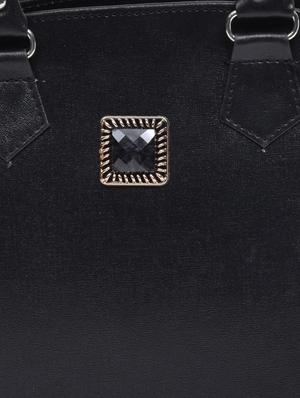embellished black faux leather bowler handbag - 9590480 - Standard Image - 4