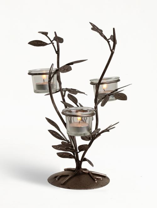 brown iron and glass tea light holder with clear glass - 9592158 - Very Small Image - 1