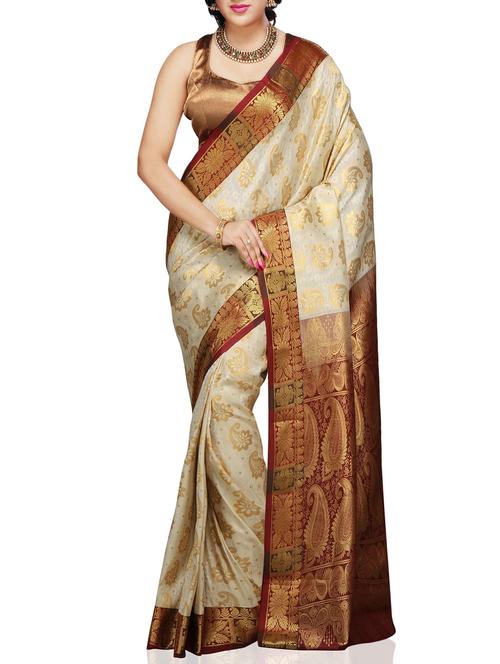 Off white Art kanjivaram silk saree - 9600628 - Standard Image - 1
