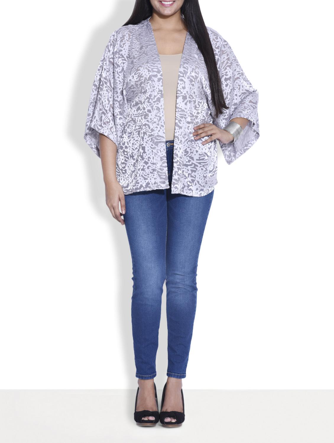 Silver Rayon Open Front Shrug - By
