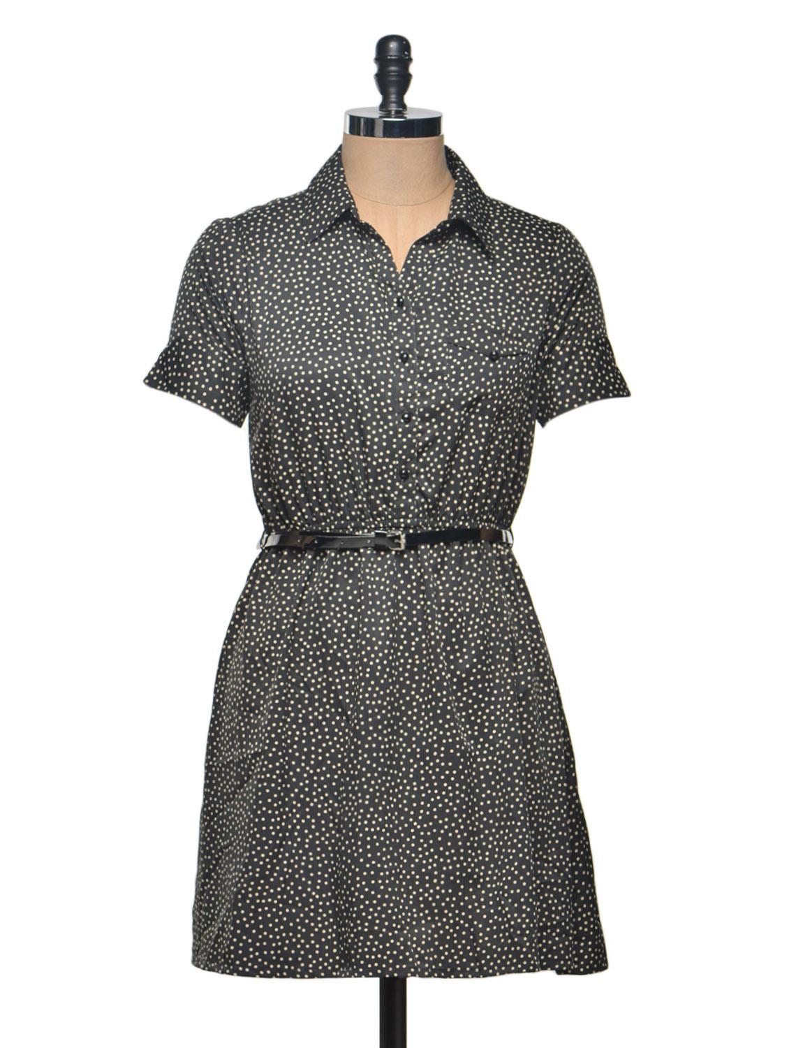Black Polka Shirt Dress - Thegudlook