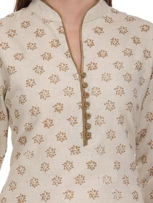 cream printed full sleeved cotton kurta - 9608566 - Standard Image - 4