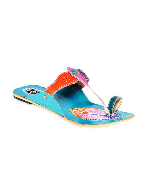 Turquoise Faux Leather Kolhapuri Chappals - 9611160 - Very Small Image - 1