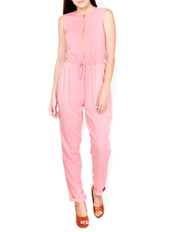Peppy Peach Front-Zippered Jumpsuit - Pera Doce