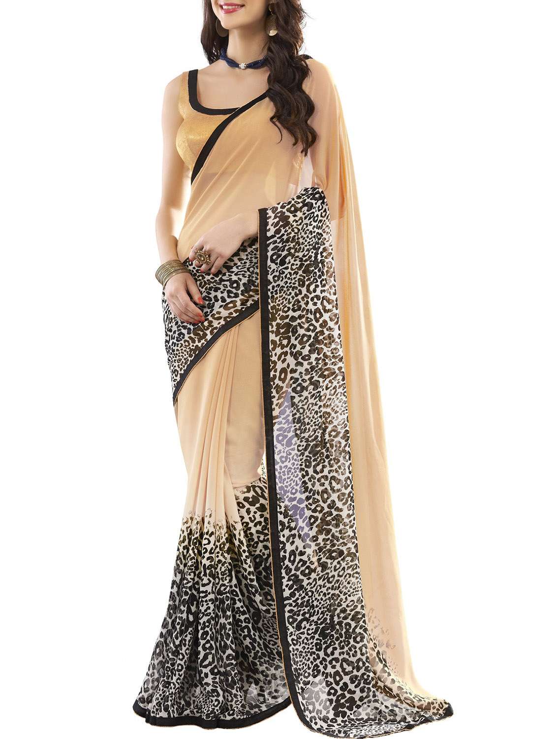 Beige Tiger Printed Saree available at Limeroad for Rs.1377