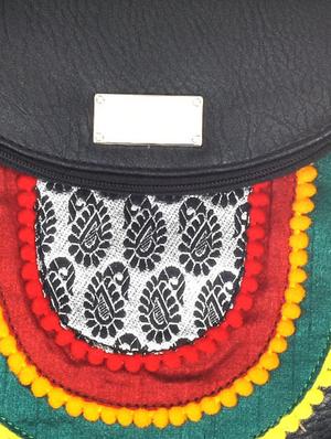 black leatherette patchwork sling bag - 9622073 - Standard Image - 4